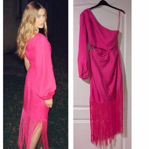NEW! & Other Stories | Fringed One-Shoulder Midi Dress in Pink